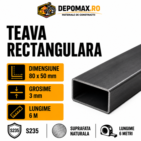 Teava rectangulara 80 x 50 x 3 mm, 6 metri